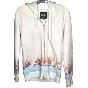 Superdry Women's White City Skyline Zip‎ Up Hooded Sweatshirt Jacket Size Small
